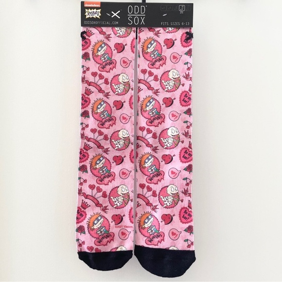 Odd Sox Rugrats Valentines Hearts Pink Crew Socks Men's 6-13 NWT - Picture 1 of 3